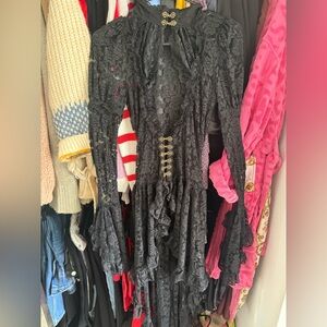 Black Lace Dress with Gold Buttons